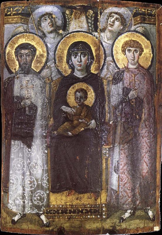 unknow artist The throne Virgin Mary with the child between ST Teodor and ST Goran, oil painting picture